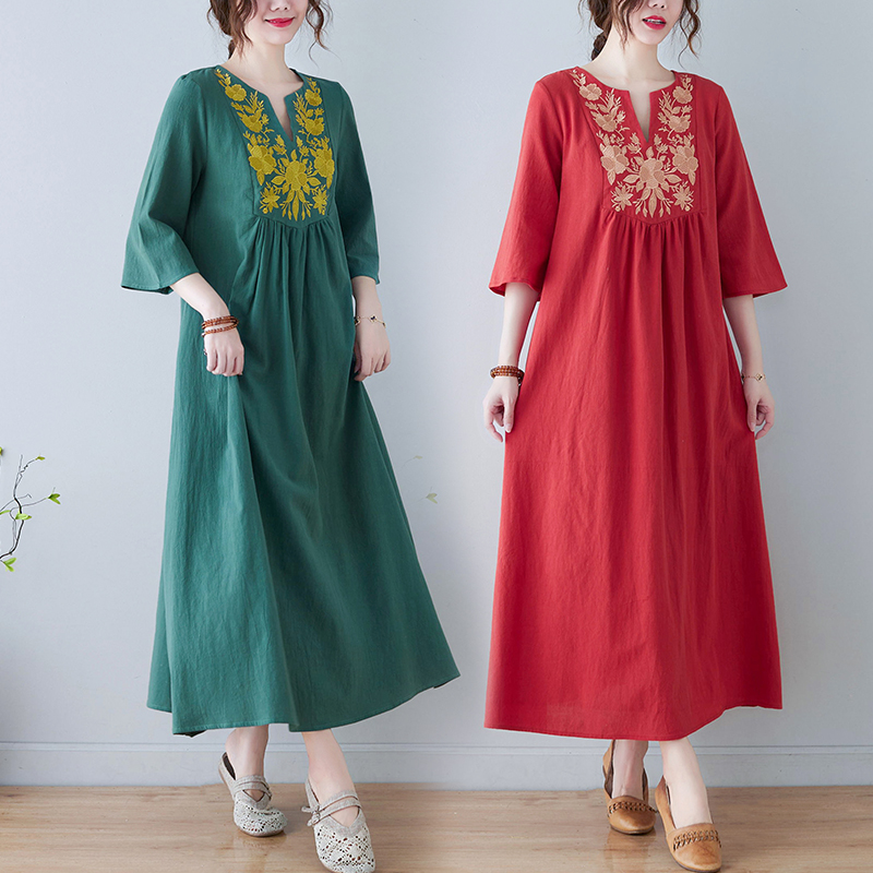 New Ethnic Style Loose Deep V- - огляд і ціна Ethnic Fashion Dress